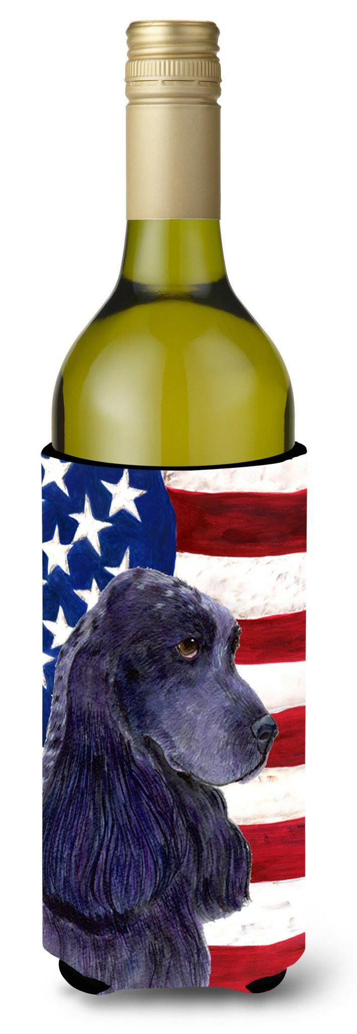 USA American Flag with Cocker Spaniel Wine Bottle Beverage Insulator Beverage Insulator Hugger SS4227LITERK by Caroline&#39;s Treasures