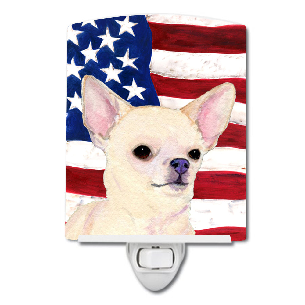USA American Flag with Chihuahua Ceramic Night Light SS4228CNL - the-store.com
