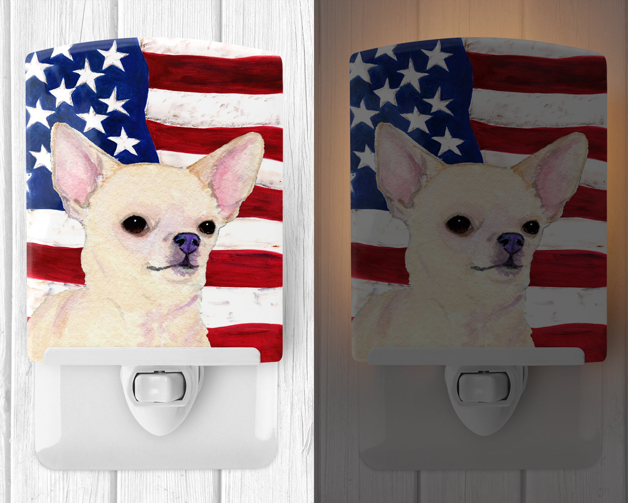USA American Flag with Chihuahua Ceramic Night Light SS4228CNL - the-store.com
