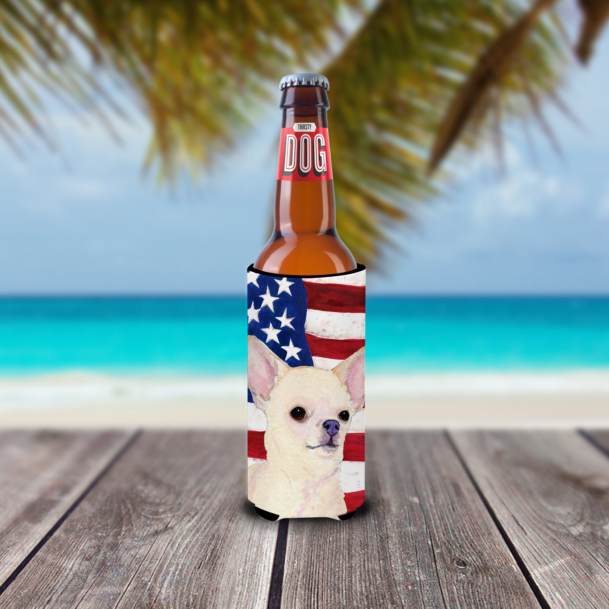 USA American Flag with Chihuahua Ultra Beverage Insulators for slim cans SS4228MUK.