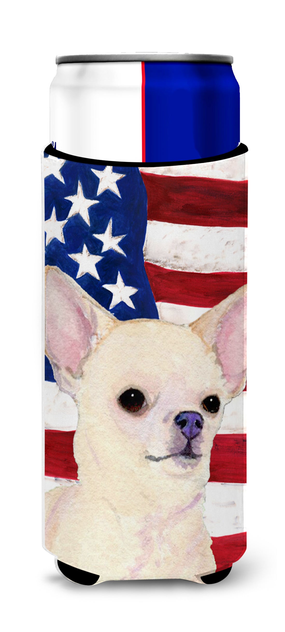 USA American Flag with Chihuahua Ultra Beverage Insulators for slim cans SS4228MUK