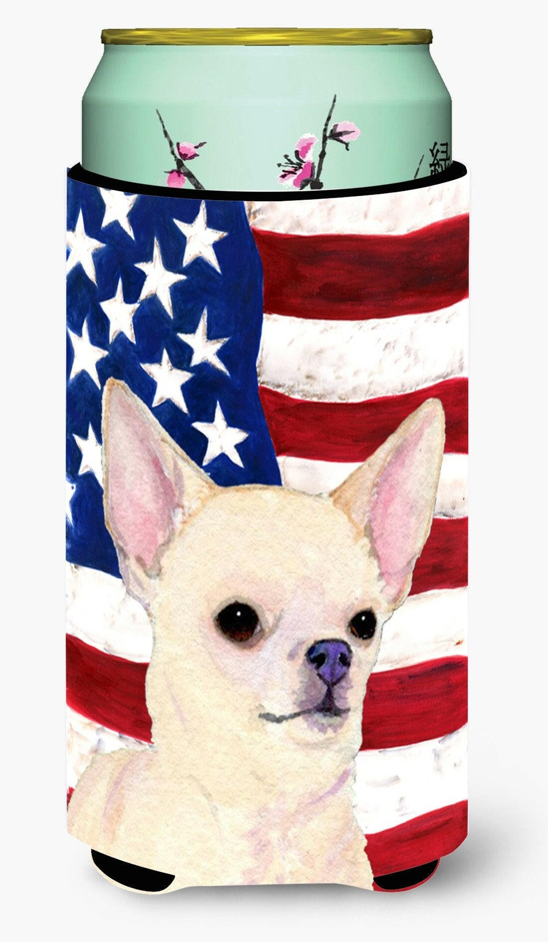 USA American Flag with Chihuahua  Tall Boy Beverage Insulator Beverage Insulator Hugger by Caroline&#39;s Treasures