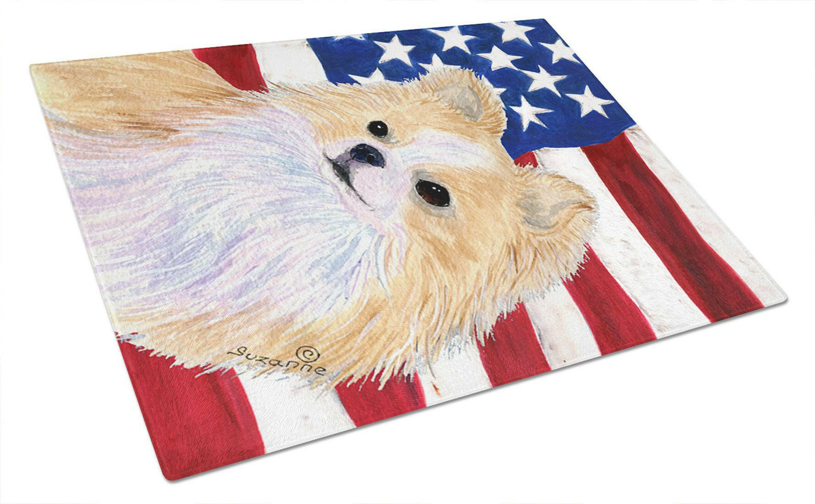 USA American Flag with Chihuahua Glass Cutting Board Large by Caroline's Treasures