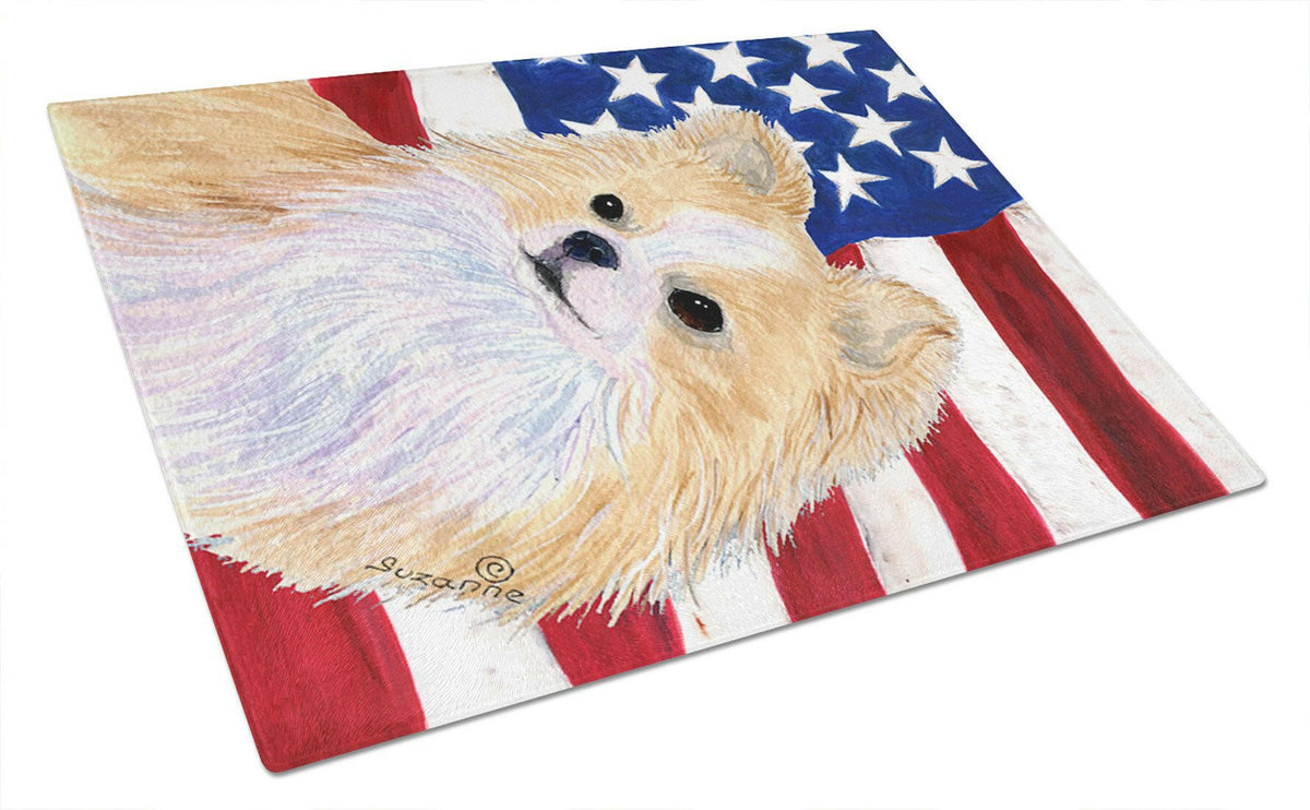 USA American Flag with Chihuahua Glass Cutting Board Large by Caroline&#39;s Treasures