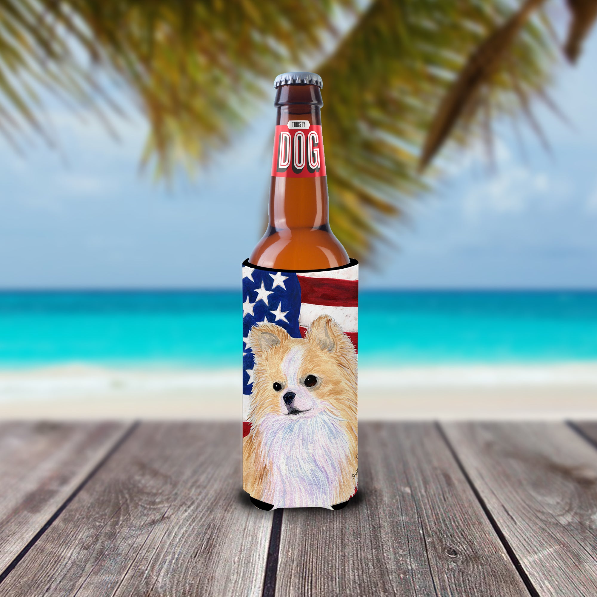 USA American Flag with Chihuahua Ultra Beverage Insulators for slim cans SS4229MUK