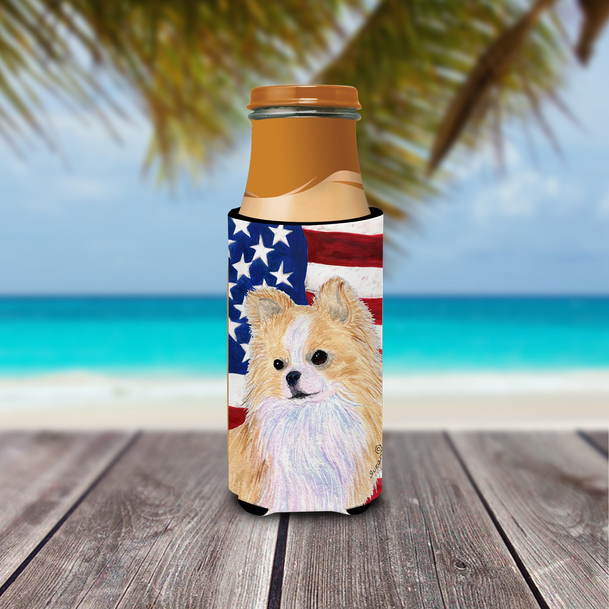USA American Flag with Chihuahua Ultra Beverage Insulators for slim cans SS4229MUK.