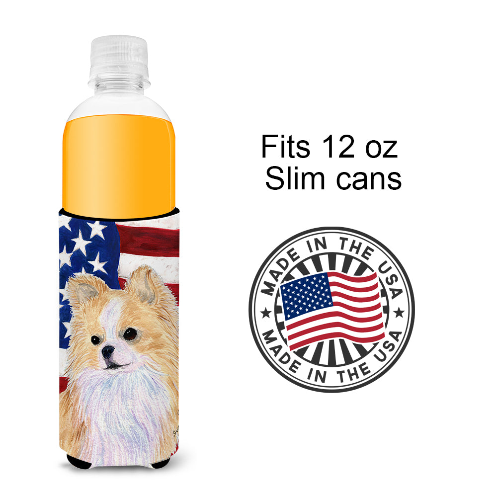 USA American Flag with Chihuahua Ultra Beverage Insulators for slim cans SS4229MUK.