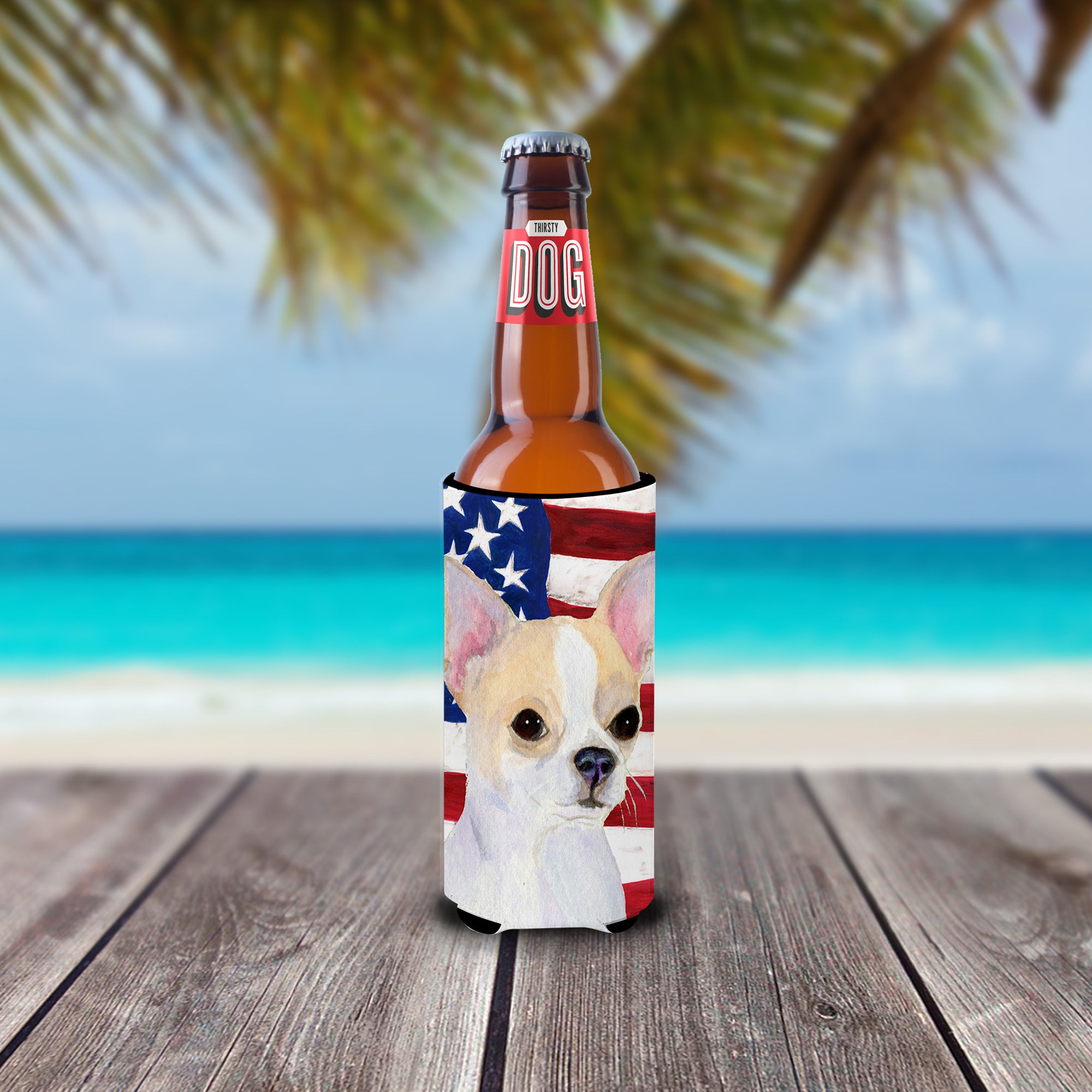 USA American Flag with Chihuahua Ultra Beverage Insulators for slim cans SS4230MUK.