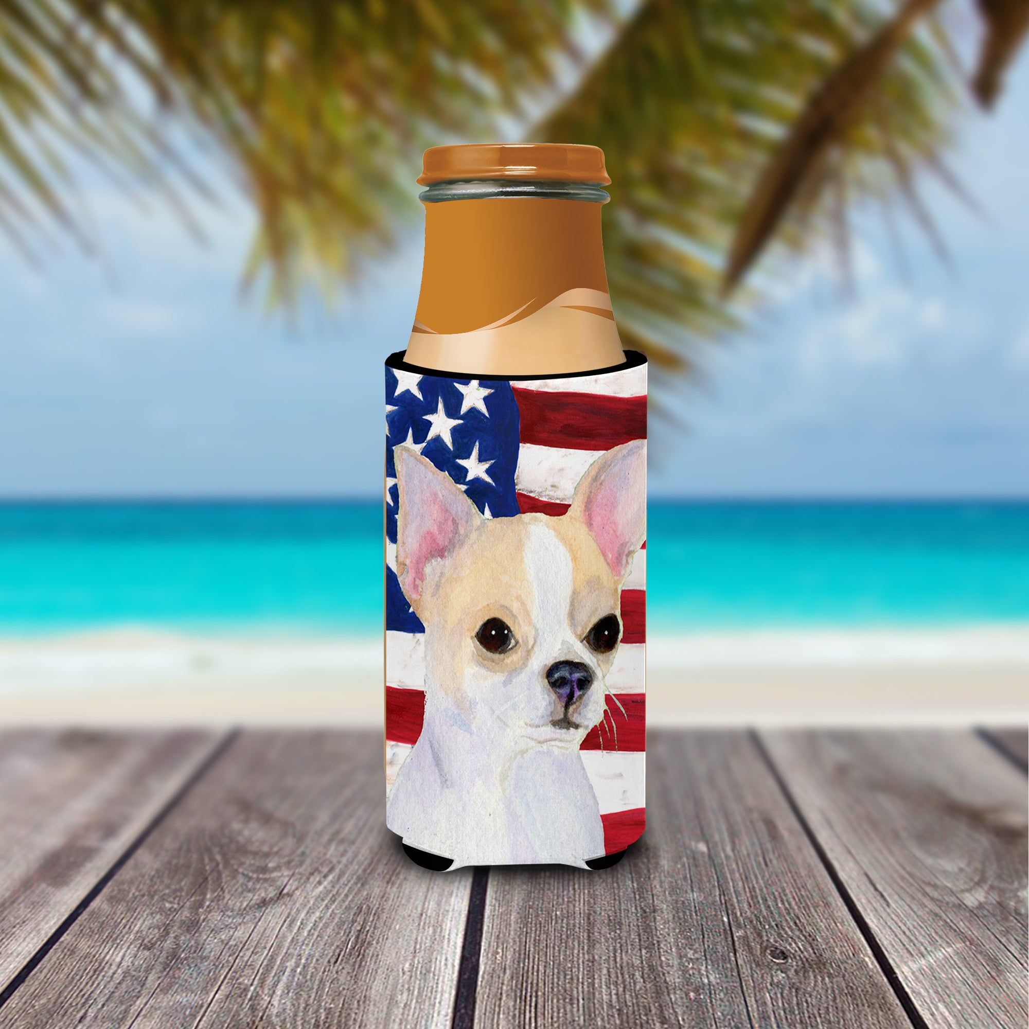 USA American Flag with Chihuahua Ultra Beverage Insulators for slim cans SS4230MUK