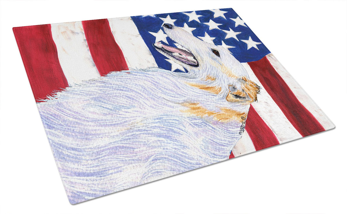USA American Flag with Borzoi Glass Cutting Board Large by Caroline&#39;s Treasures