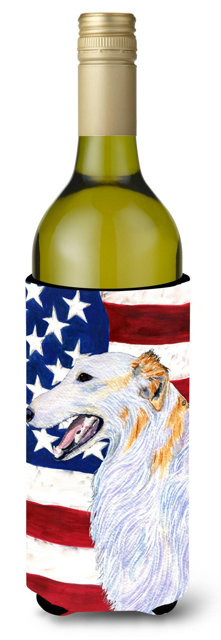 USA American Flag with Borzoi Wine Bottle Beverage Insulator Beverage Insulator Hugger by Caroline's Treasures