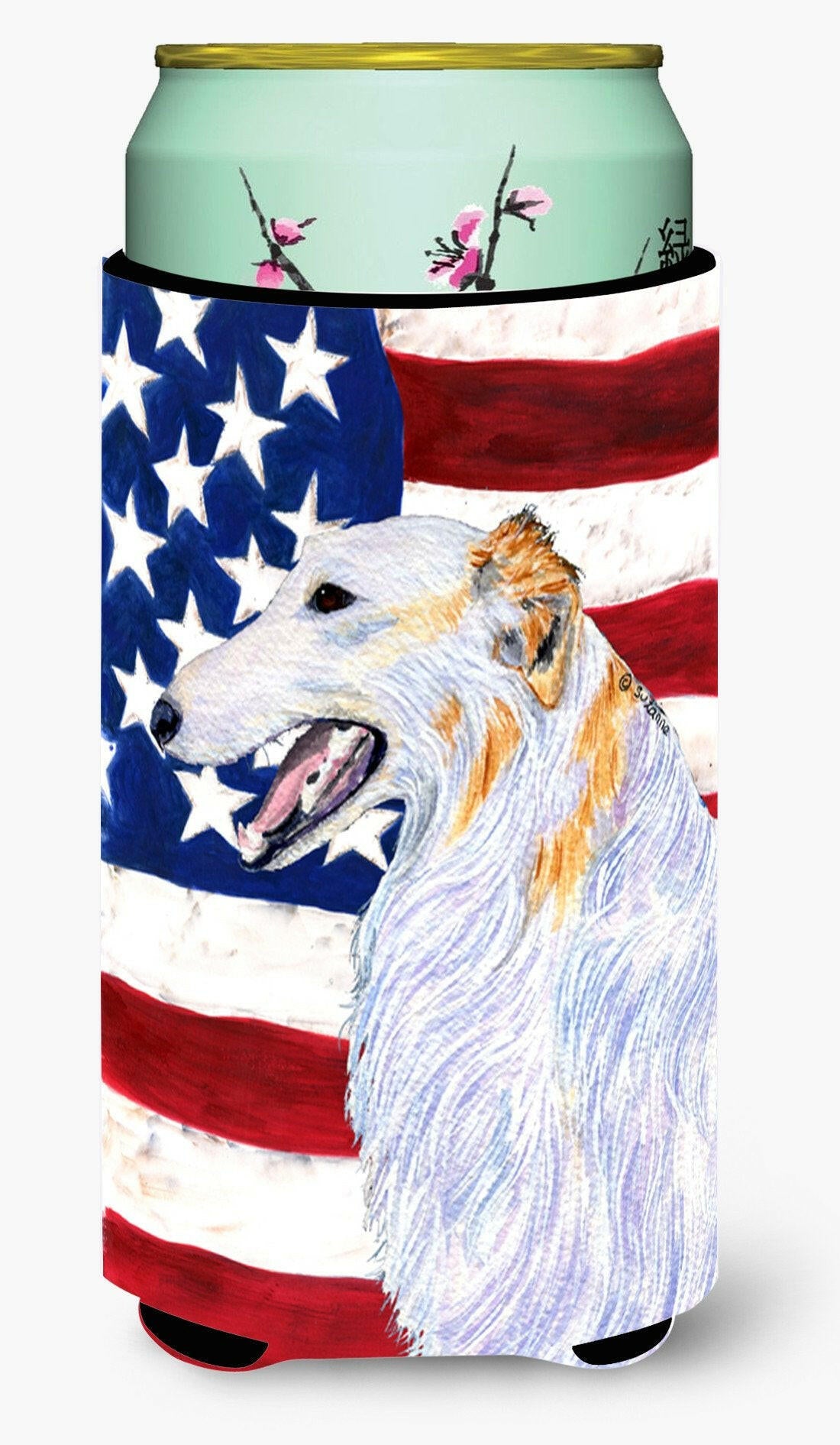 USA American Flag with Borzoi  Tall Boy Beverage Insulator Beverage Insulator Hugger by Caroline&#39;s Treasures