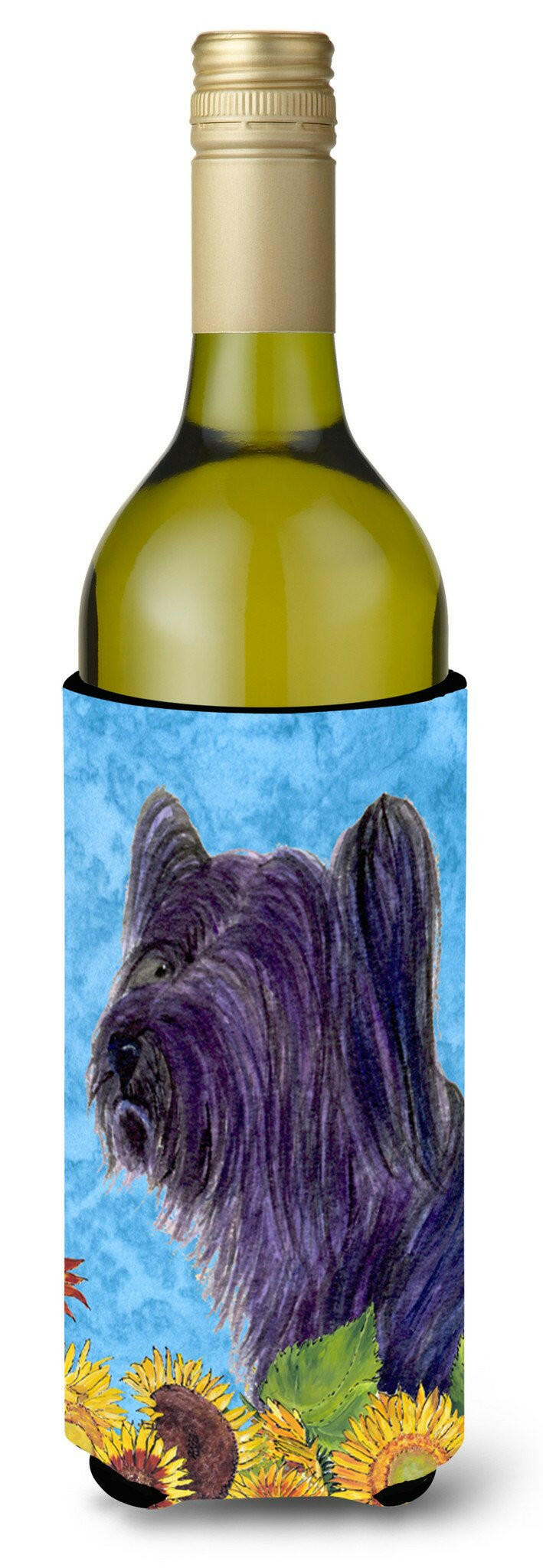 Skye Terrier in Summer Flowers Wine Bottle Beverage Insulator Beverage Insulator Hugger by Caroline&#39;s Treasures