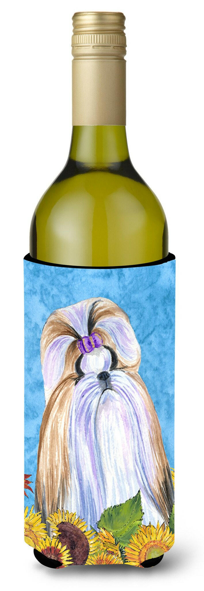 Shih Tzu in Summer Flowers Wine Bottle Beverage Insulator Beverage Insulator Hugger by Caroline&#39;s Treasures