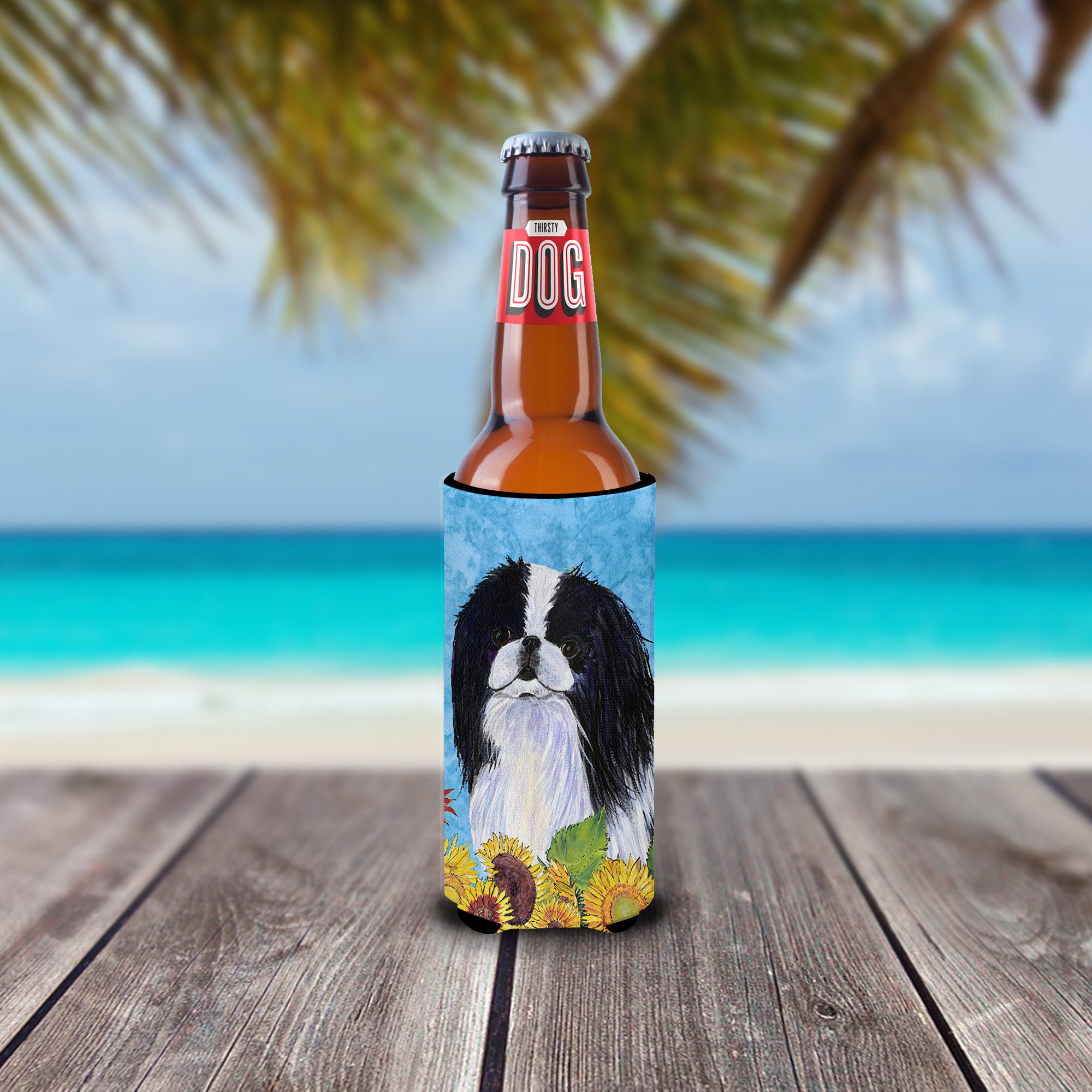 Japanese Chin in Summer Flowers Ultra Beverage Insulators for slim cans SS4236MUK.