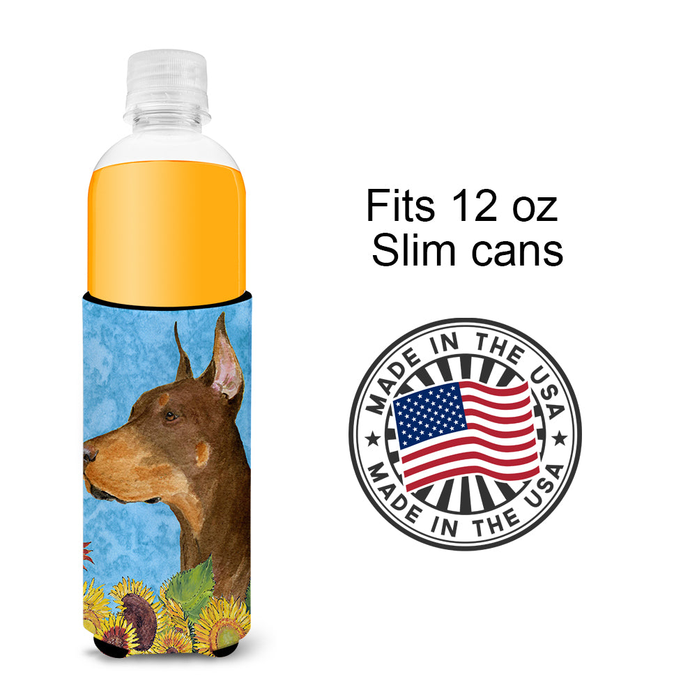 Doberman in Summer Flowers Ultra Beverage Insulators for slim cans SS4237MUK