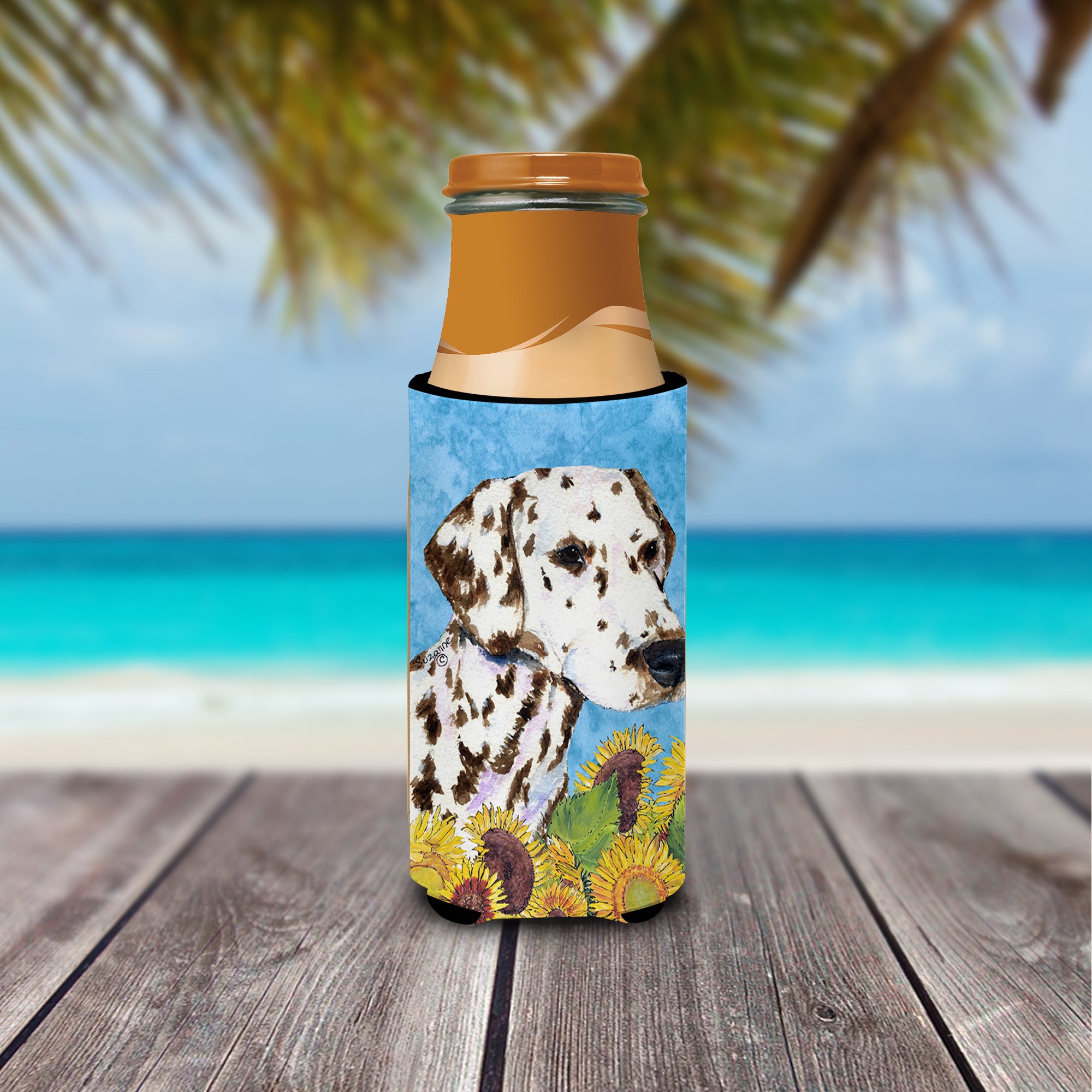 Dalmatian in Summer Flowers Ultra Beverage Insulators for slim cans SS4238MUK