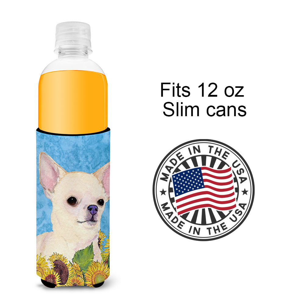 Chihuahua in Summer Flowers Ultra Beverage Insulators for slim cans SS4241MUK.