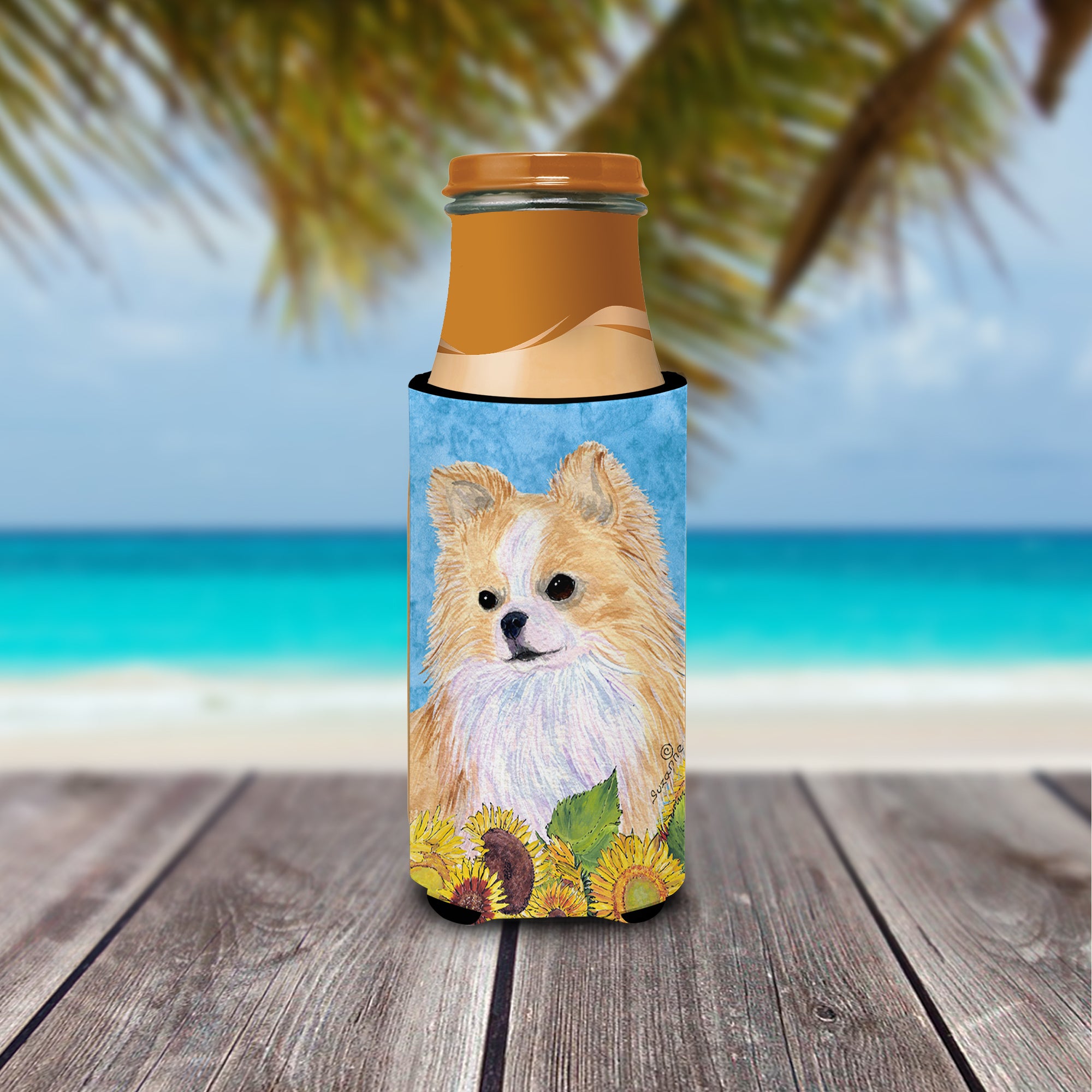 Chihuahua in Summer Flowers Ultra Beverage Insulators for slim cans SS4242MUK.
