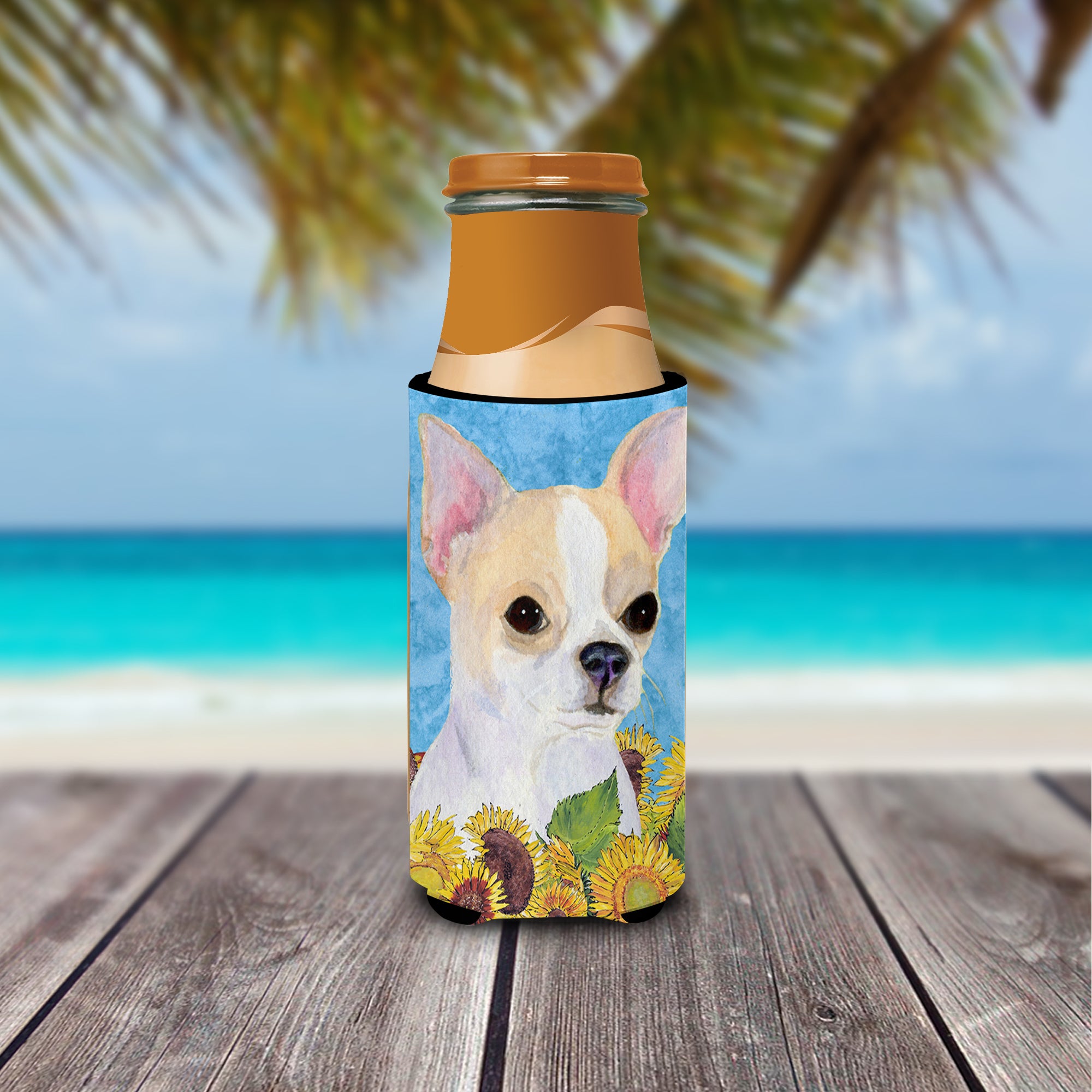 Chihuahua in Summer Flowers Ultra Beverage Insulators for slim cans SS4243MUK.
