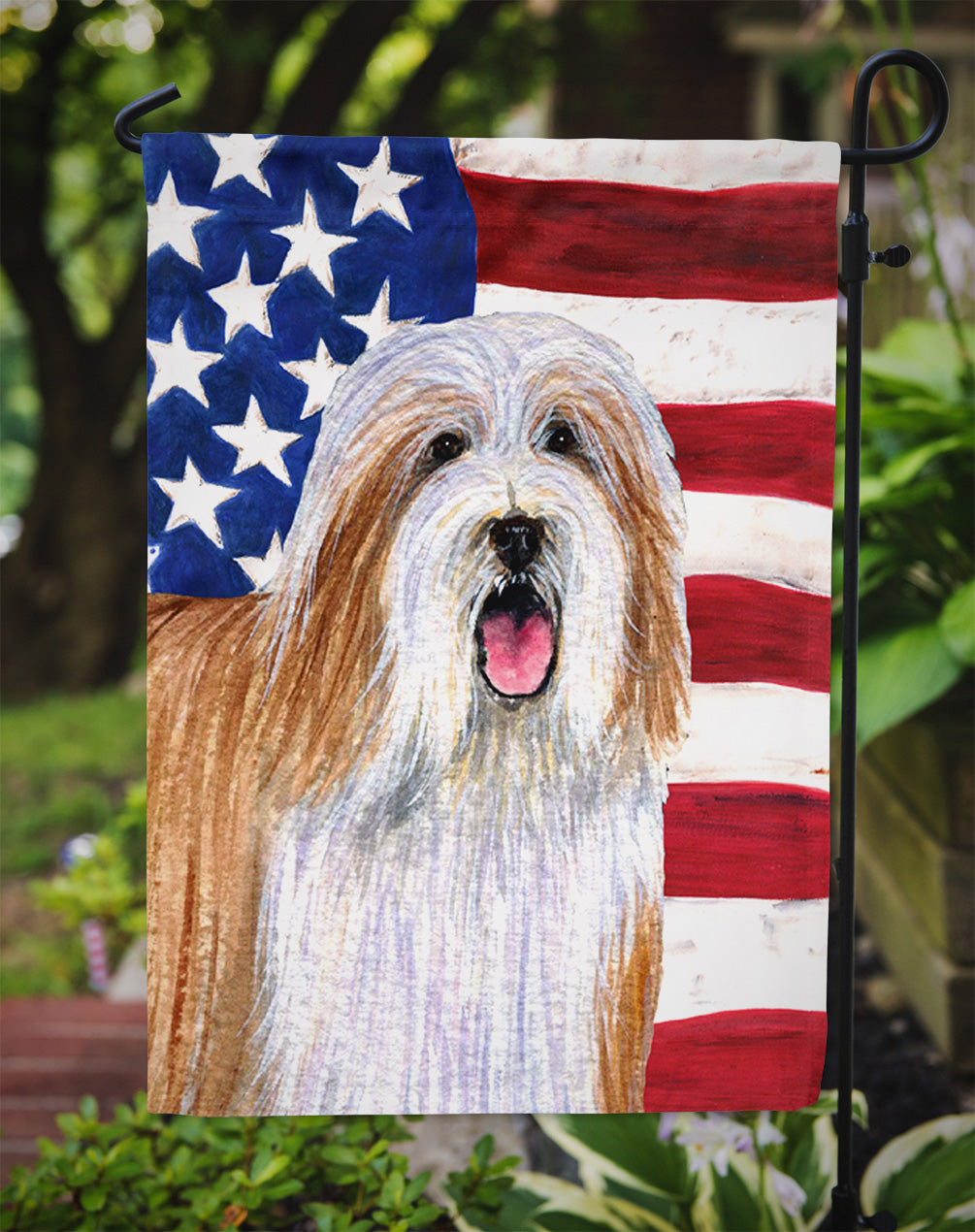 USA American Flag with Bearded Collie Flag Garden Size.