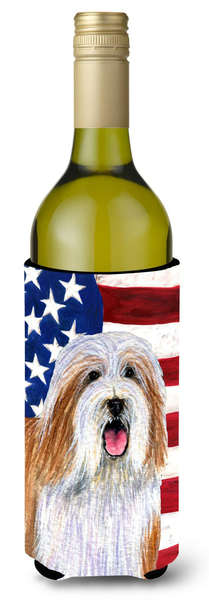USA American Flag with Bearded Collie Wine Bottle Beverage Insulator Beverage Insulator Hugger SS4245LITERK by Caroline&#39;s Treasures