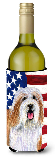 USA American Flag with Bearded Collie Wine Bottle Beverage Insulator Beverage Insulator Hugger SS4245LITERK by Caroline's Treasures