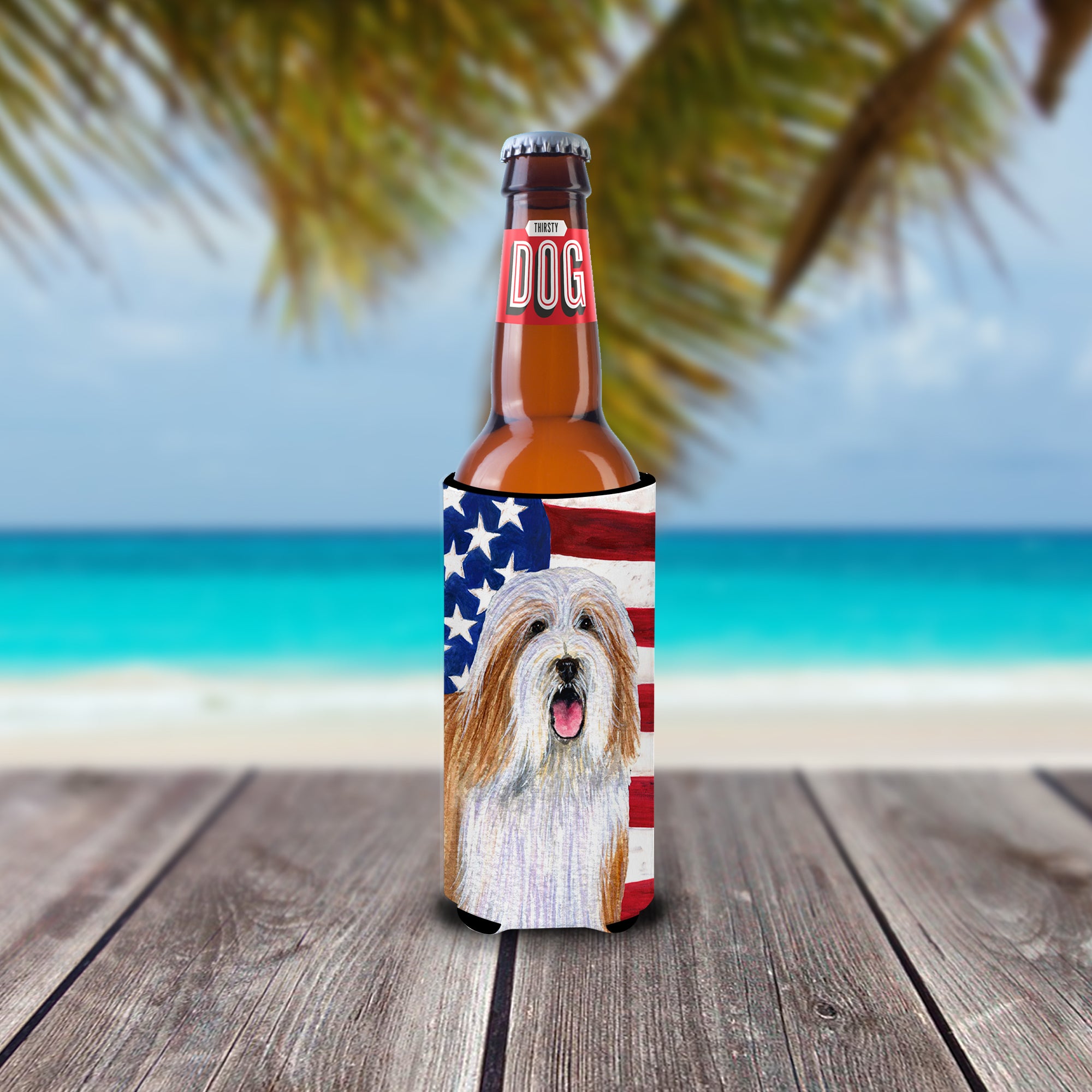 USA American Flag with Bearded Collie Ultra Beverage Insulators for slim cans SS4245MUK.