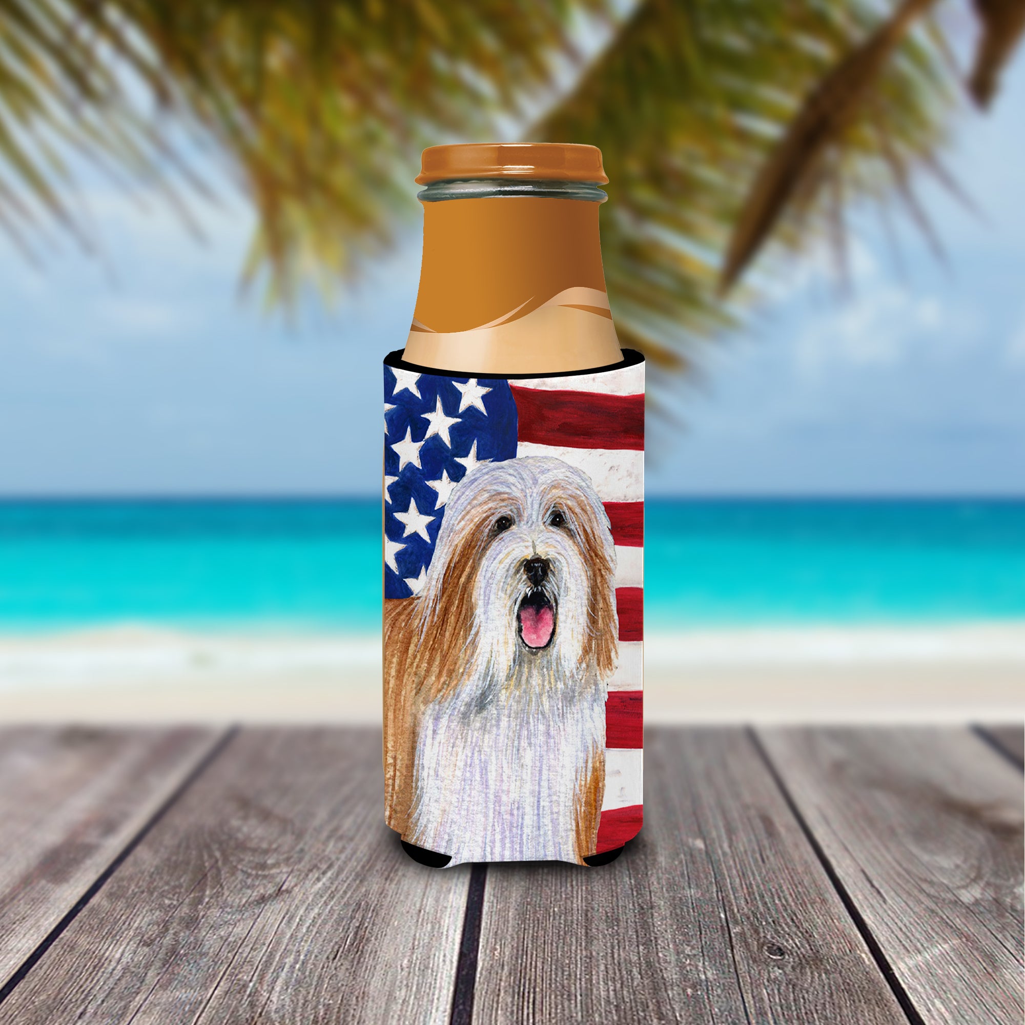 USA American Flag with Bearded Collie Ultra Beverage Insulators for slim cans SS4245MUK.