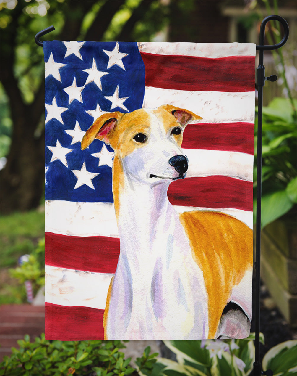 USA American Flag with Whippet Flag Garden Size.