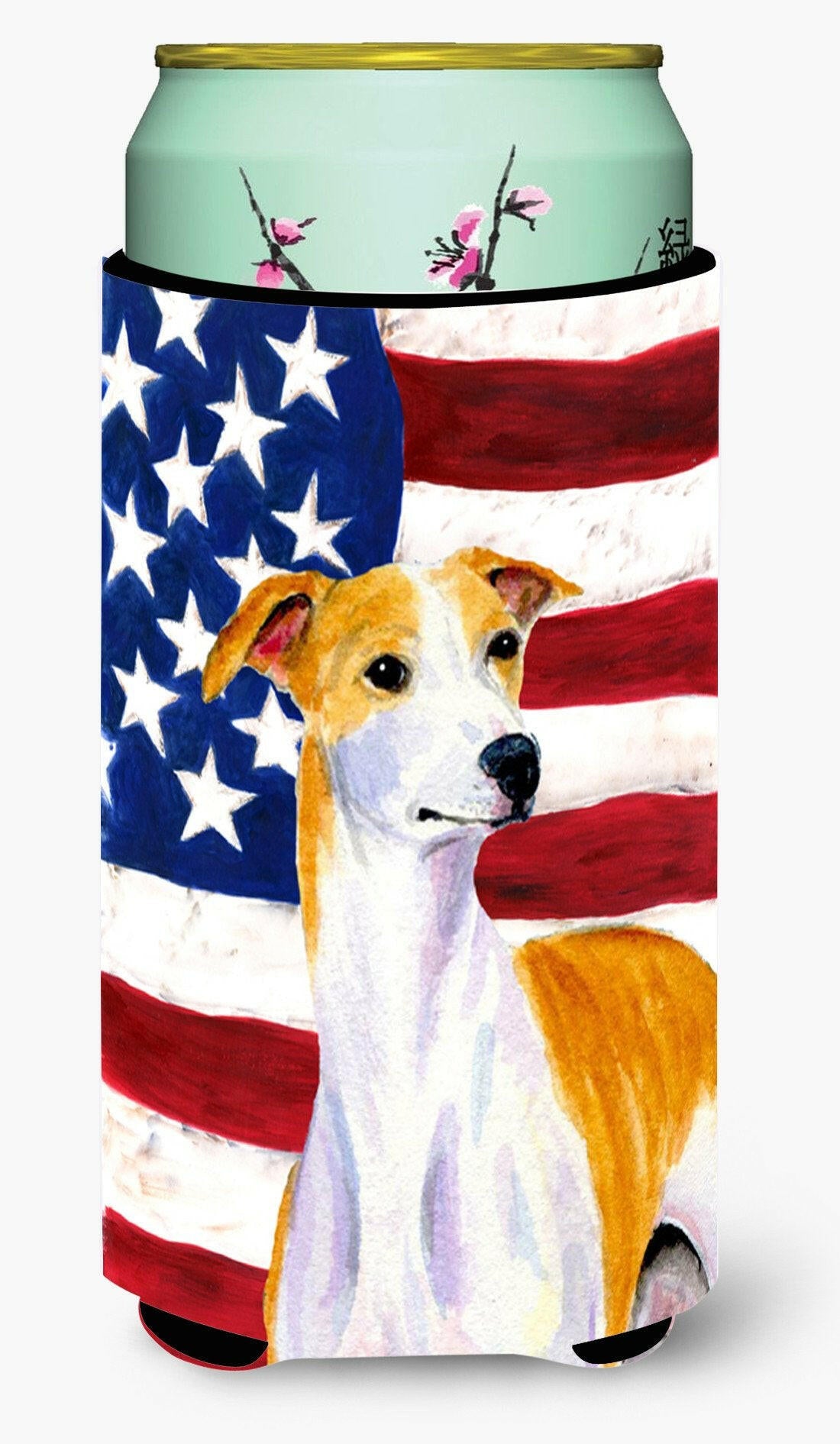 USA American Flag with Whippet  Tall Boy Beverage Insulator Beverage Insulator Hugger by Caroline&#39;s Treasures