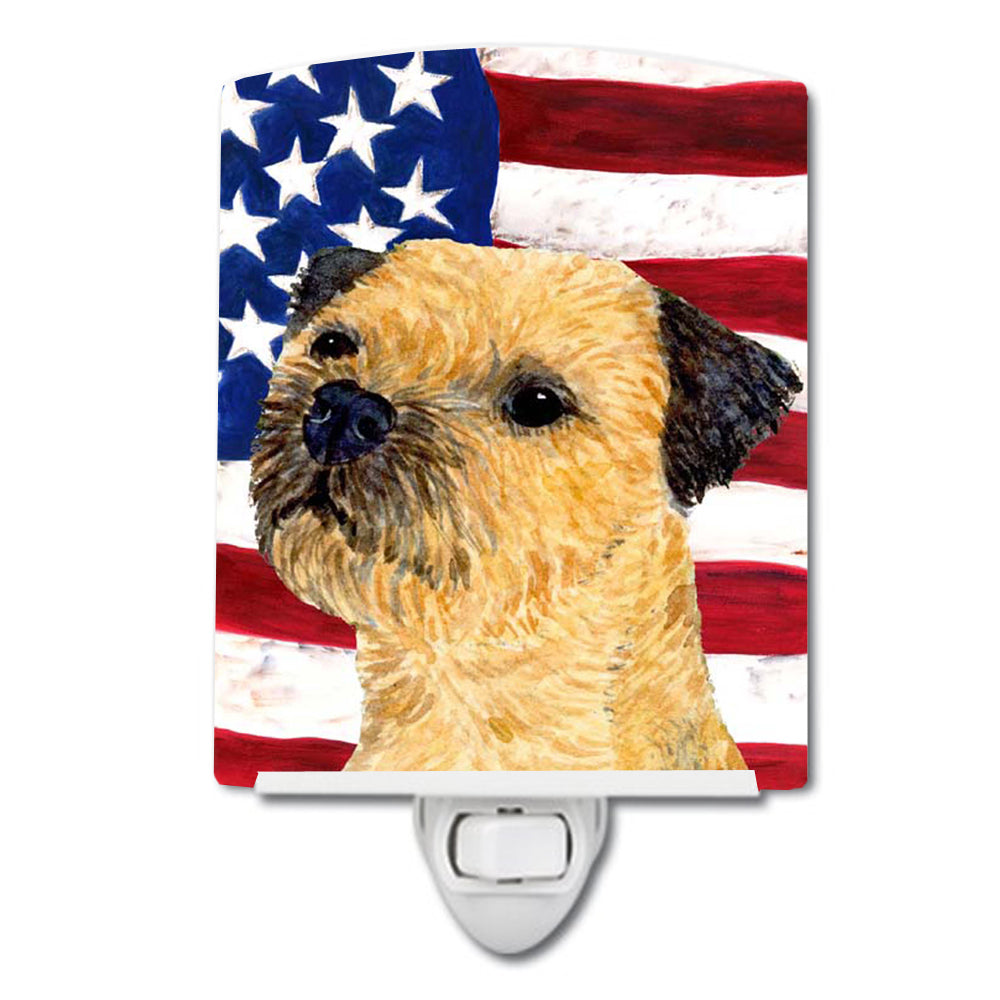 USA American Flag with Border Terrier Ceramic Night Light SS4247CNL - the-store.com
