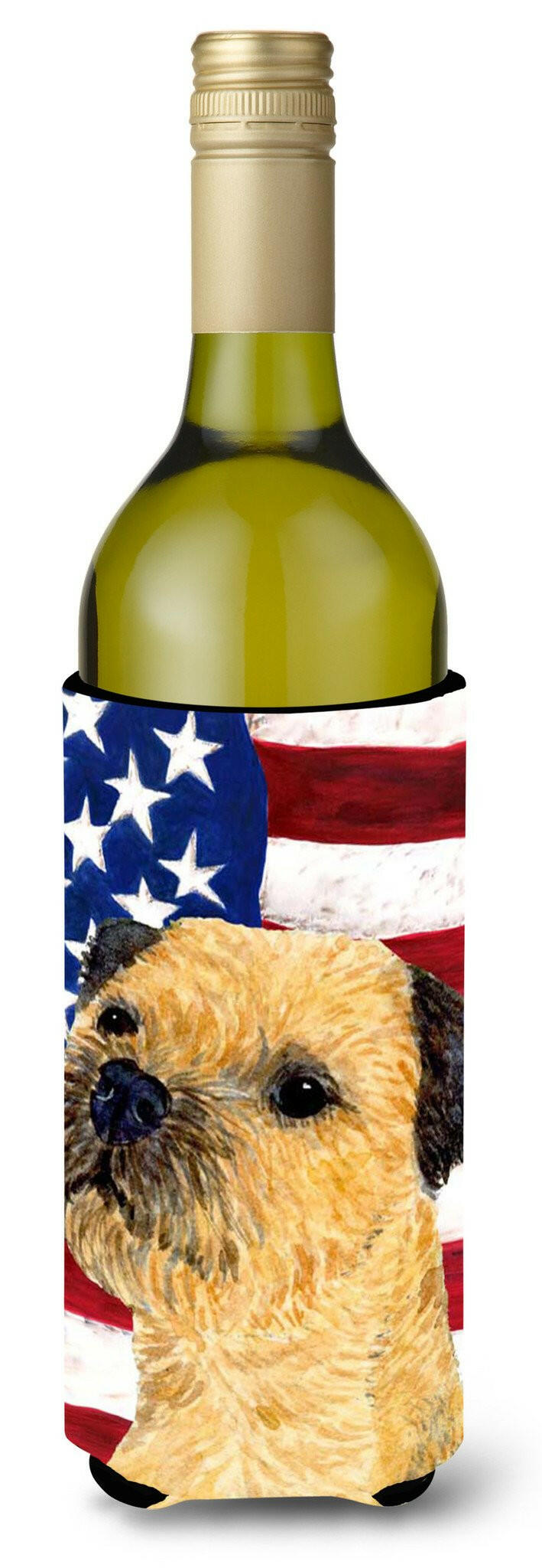 USA American Flag with Border Terrier Wine Bottle Beverage Insulator Beverage Insulator Hugger by Caroline&#39;s Treasures