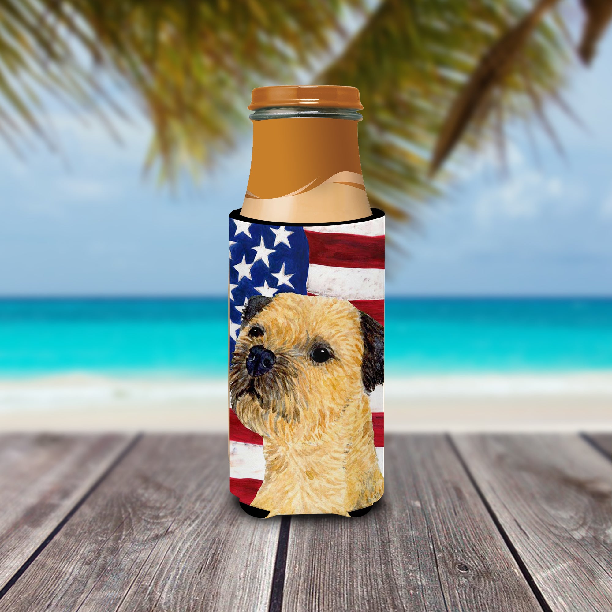 USA American Flag with Border Terrier Ultra Beverage Insulators for slim cans SS4247MUK.