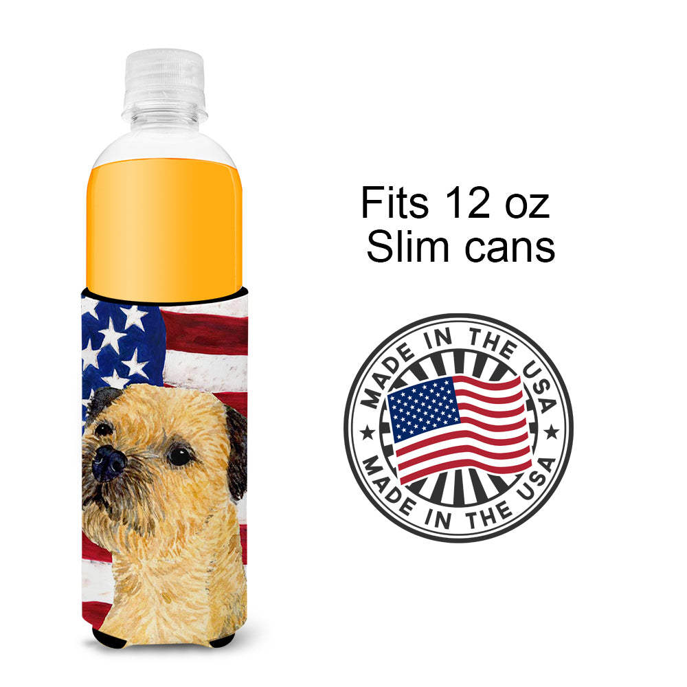 USA American Flag with Border Terrier Ultra Beverage Insulators for slim cans SS4247MUK