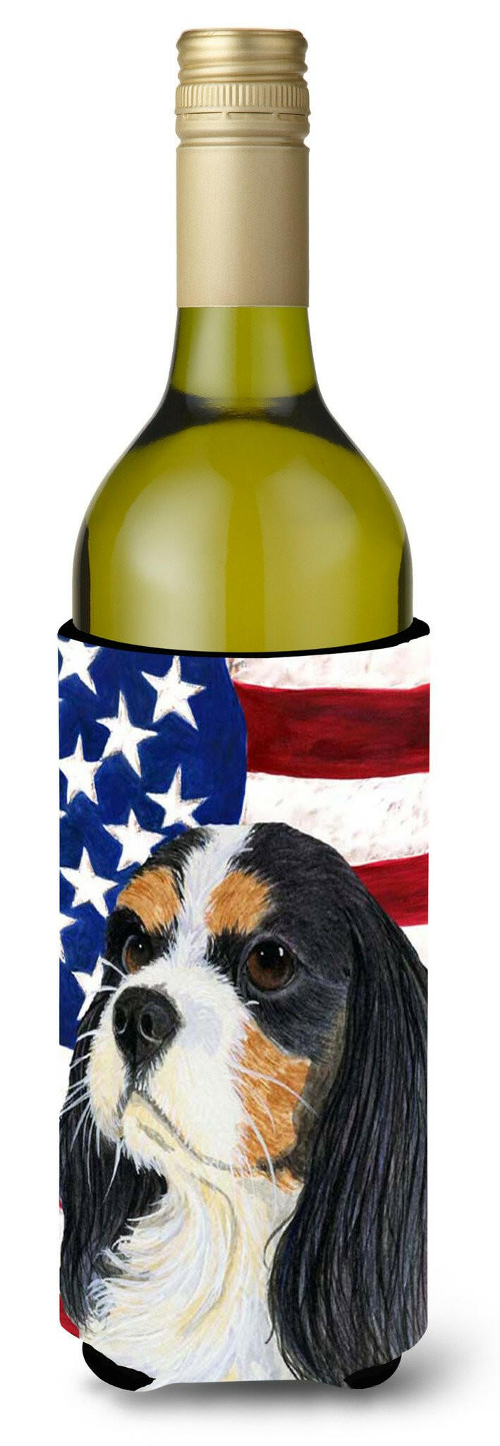 USA American Flag with Cavalier Spaniel Wine Bottle Beverage Insulator Beverage Insulator Hugger SS4248LITERK by Caroline's Treasures