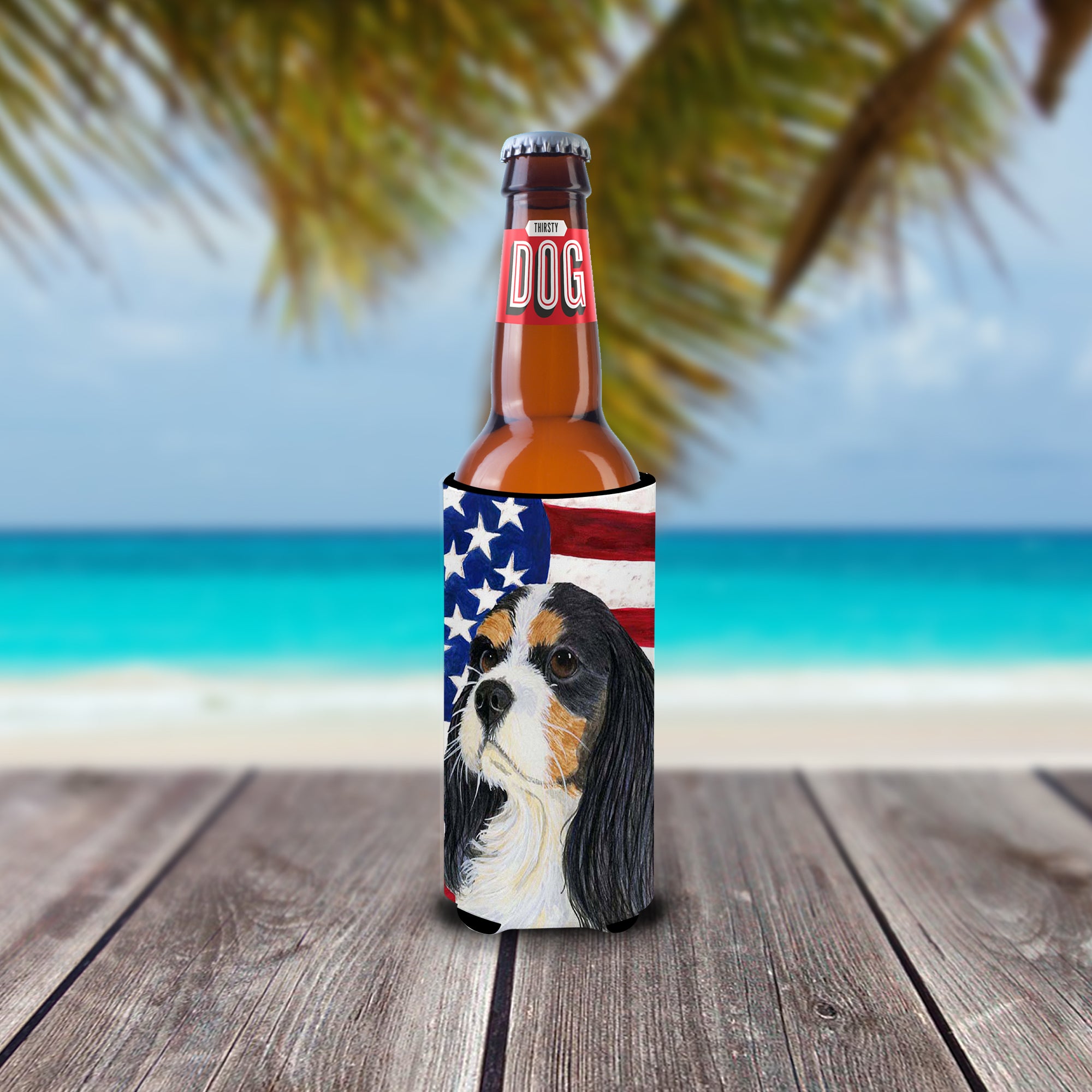 USA American Flag with Cavalier Spaniel Ultra Beverage Insulators for slim cans SS4248MUK.