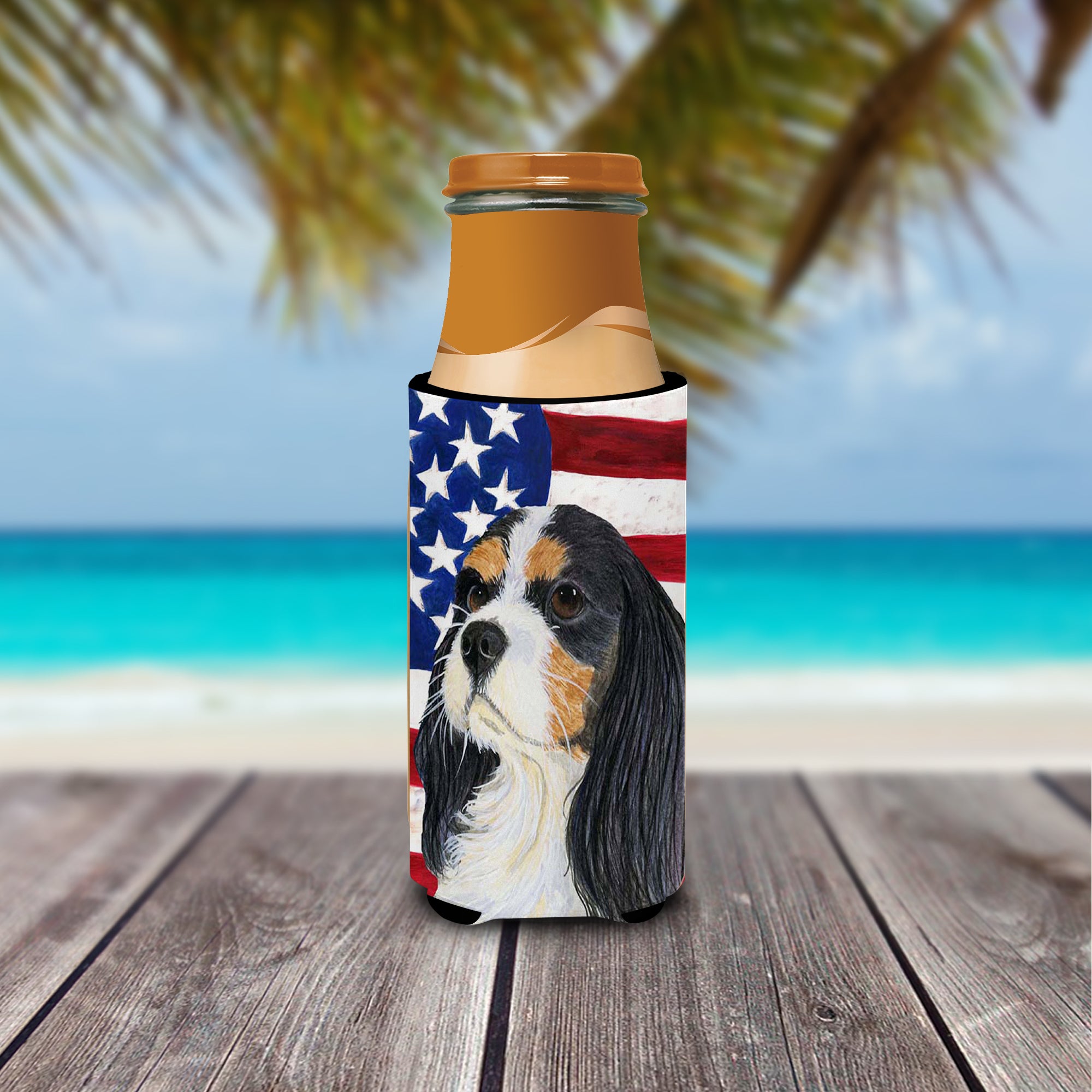 USA American Flag with Cavalier Spaniel Ultra Beverage Insulators for slim cans SS4248MUK.
