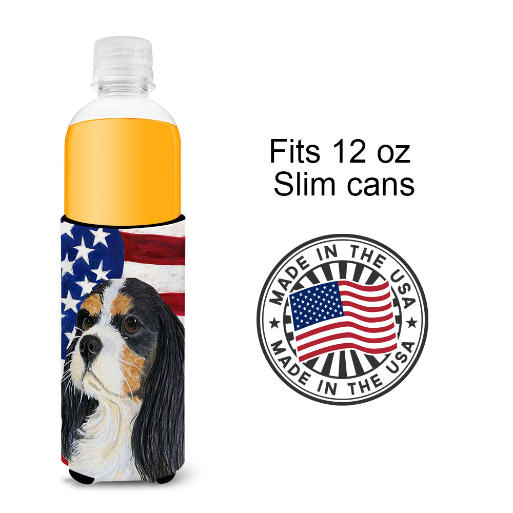 USA American Flag with Cavalier Spaniel Ultra Beverage Insulators for slim cans SS4248MUK