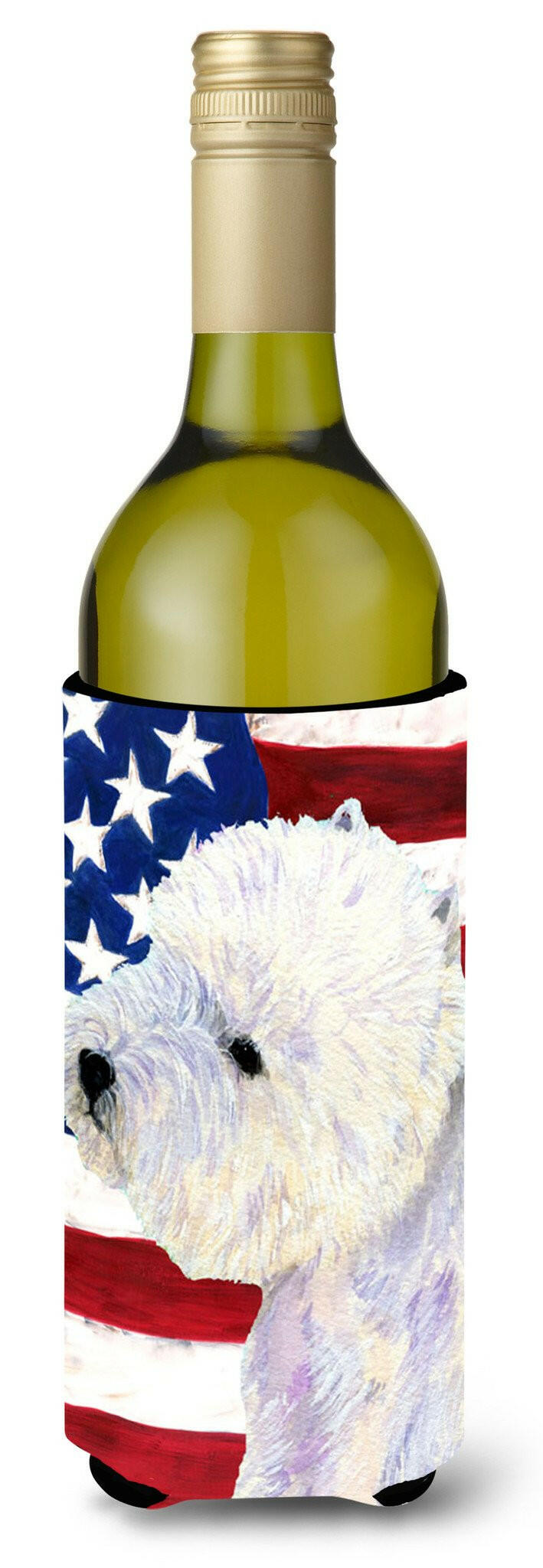 USA American Flag with Westie Wine Bottle Beverage Insulator Beverage Insulator Hugger SS4249LITERK by Caroline's Treasures