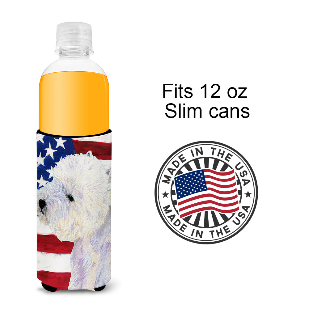 USA American Flag with Westie Ultra Beverage Insulators for slim cans SS4249MUK.