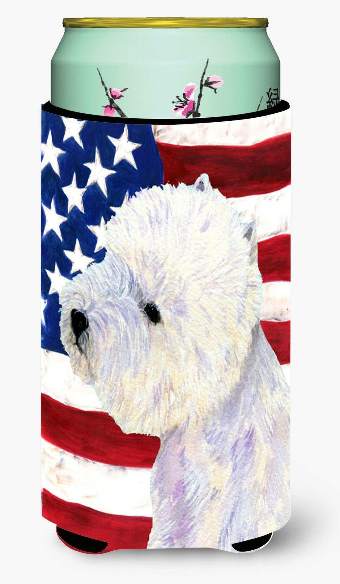 USA American Flag with Westie  Tall Boy Beverage Insulator Beverage Insulator Hugger by Caroline&#39;s Treasures