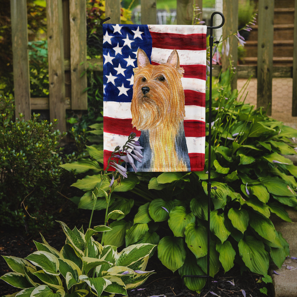 Drapeau américain USA avec drapeau Silky Terrier Garden Size