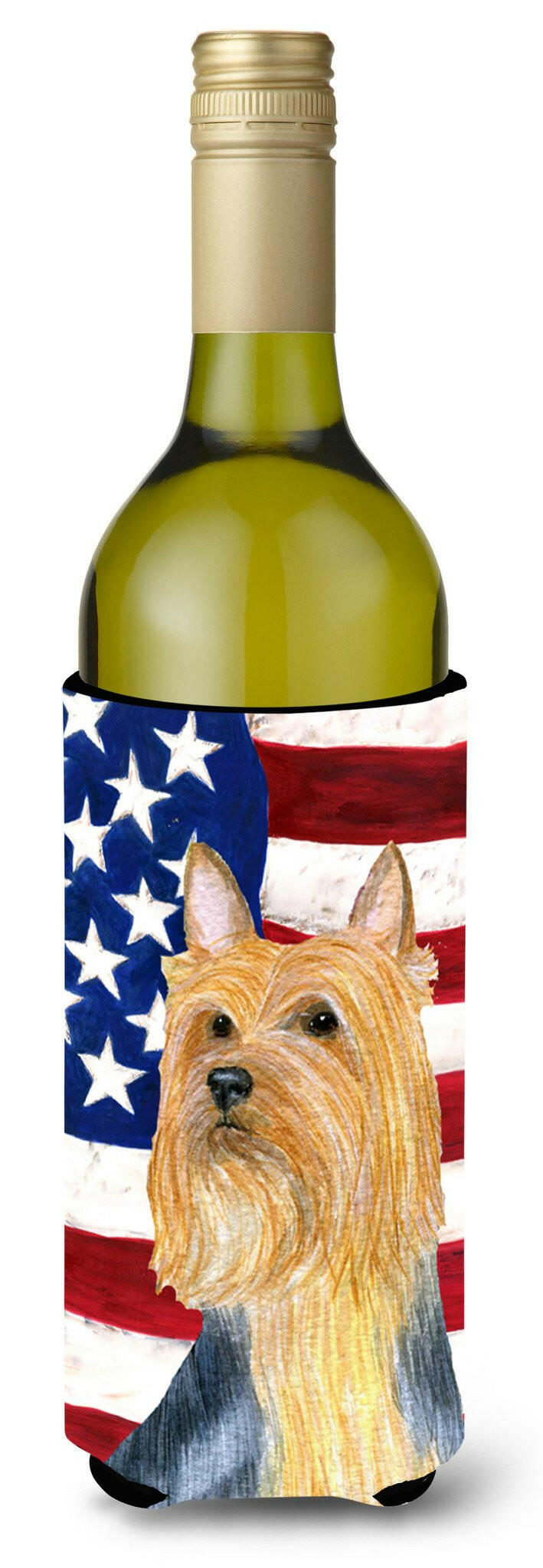 USA American Flag with Silky Terrier Wine Bottle Beverage Insulator Beverage Insulator Hugger by Caroline&#39;s Treasures