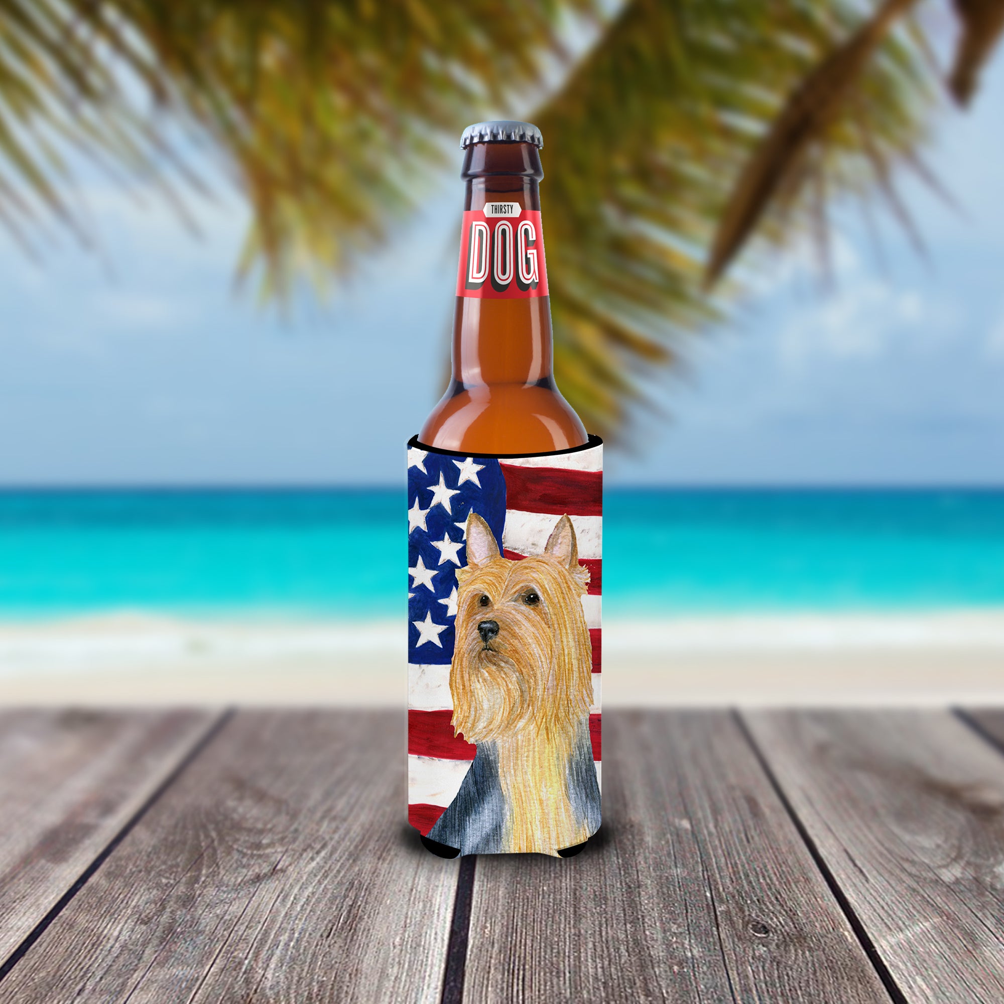 USA American Flag with Silky Terrier Ultra Beverage Insulators for slim cans SS4250MUK.