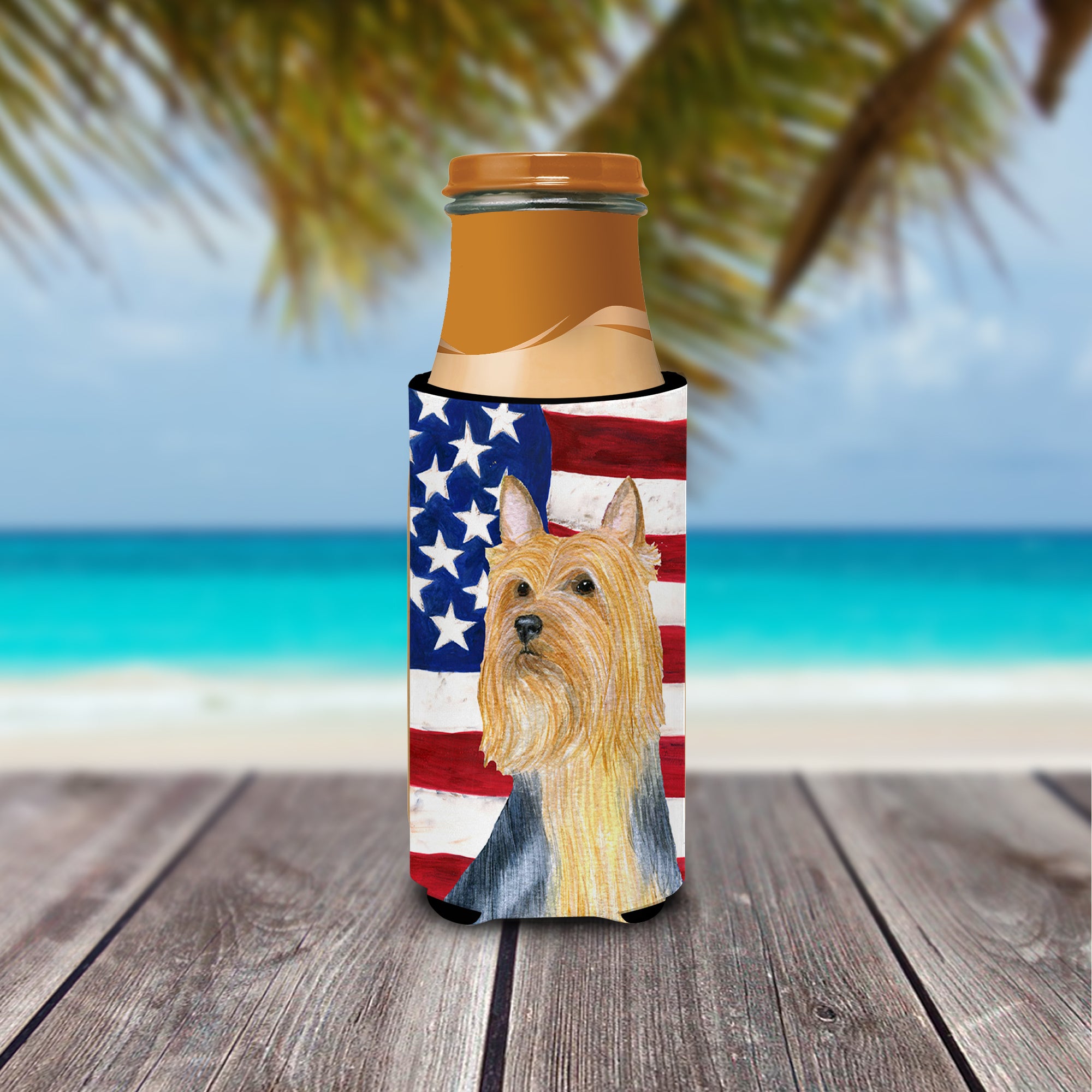 USA American Flag with Silky Terrier Ultra Beverage Insulators for slim cans SS4250MUK