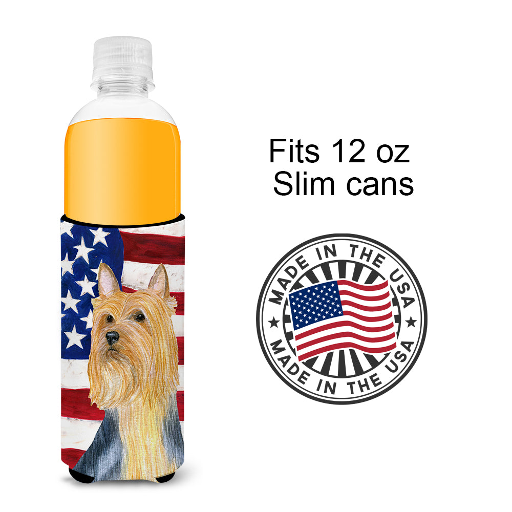 USA American Flag with Silky Terrier Ultra Beverage Insulators for slim cans SS4250MUK