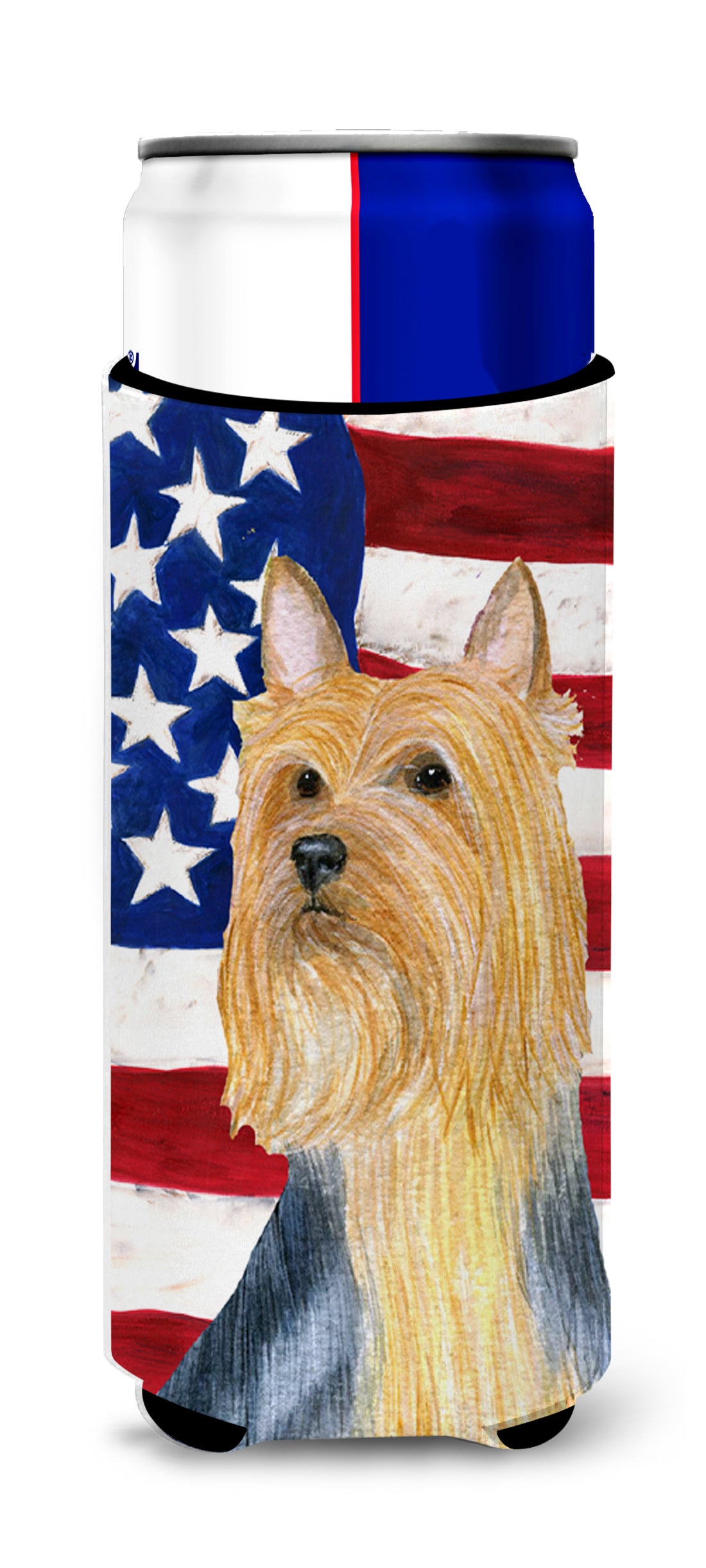 USA American Flag with Silky Terrier Ultra Beverage Insulators for slim cans SS4250MUK.