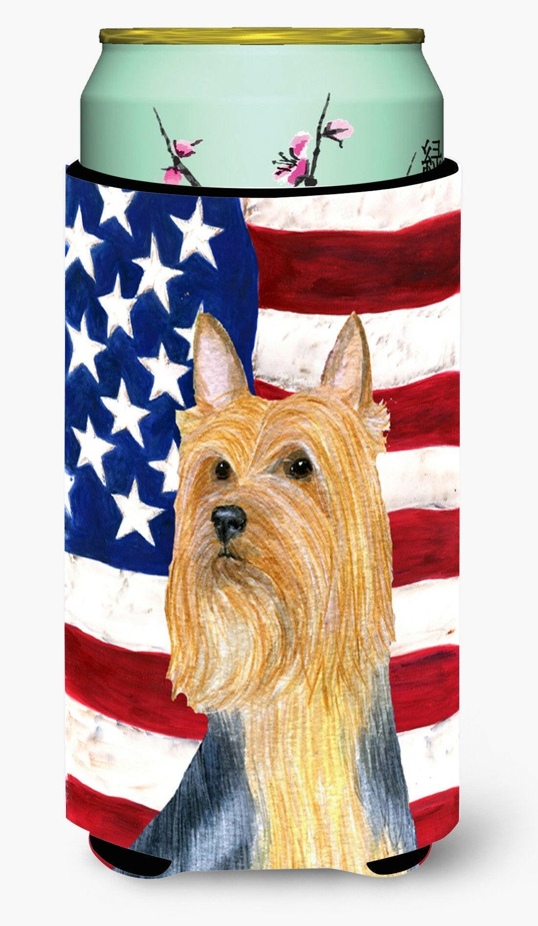 USA American Flag with Silky Terrier  Tall Boy Beverage Insulator Beverage Insulator Hugger by Caroline&#39;s Treasures