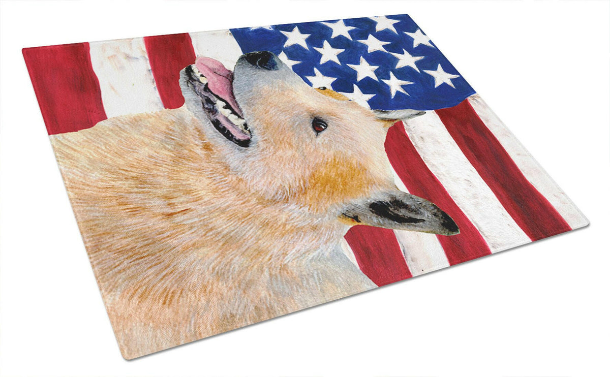 USA American Flag with Australian Cattle Dog Glass Cutting Board Large by Caroline&#39;s Treasures